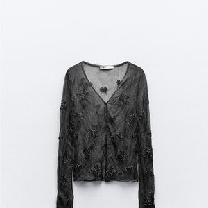 Zara Black Sheer Embellished Blouse